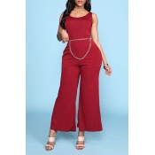 Lovely Trendy Basic Wine Red One-piece Jumpsuit