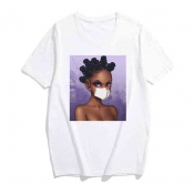 LW Leisure O Neck Cartoon Print White T-shirt