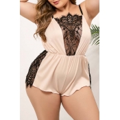 Lovely Sexy Lace Patchwork Beige Plus Size Sleepwe
