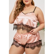 Lovely Sexy Lace Patchwork Dusty Pink Plus Size Sl