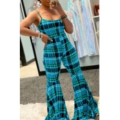 LW Trendy Grid Print Blue One-piece Jumpsuit