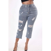 Lovely Casual Broken Holes Blue Jeans