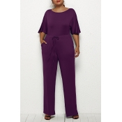 Lovely Leisure Lace-up Purple Plus Size One-piece 