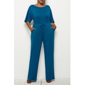 Lovely Leisure Lace-up Acid Blue Plus Size One-pie