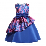 Lovely Sweet Print Blue Girl Knee Length Dress