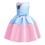 Lovely Sweet Patchwork Baby Blue Girl Knee Length 