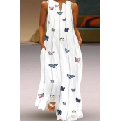 Lovely Plus Size Trendy Butterfly Print White Maxi