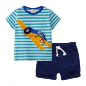 Lovely Casual Striped Print Royalblue Boy Two-piec