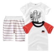 Lovely Casual Striped Print Boy Two-piece Shorts S