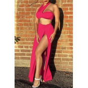 Lovely One Shoulder Rose Red Two-piece Swimsuit