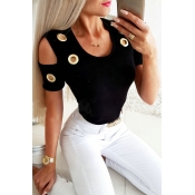 Lovely Trendy Hollow-out Black T-shirt