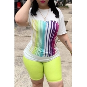 Lovely Leisure Print White Plus Size Two-piece Sho
