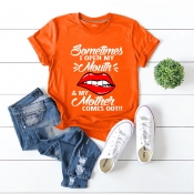 Lovely Casual Letter Print Orange T-shirt