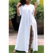 Lovely Casual Side Slit White Ankle Length Dress