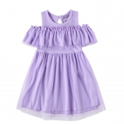 Lovely Sweet Hollow-out Purple Girl Knee Length Dr