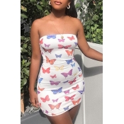 Lovely Sexy Dew Shoulder Butterfly White Mini Dres