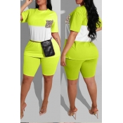 Lovely Casual Patchwork Yellow Plus Size Two-piece