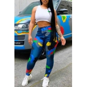 LW Casual Print Blue Pants
