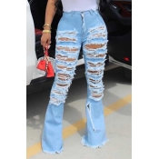 Lovely Casual Hollow-out Blue Jeans