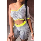 Lovely Leisure Dew Shoulder Striped Black Two-piec