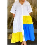 Lovely Casual Patchwork White Mid Calf Dress