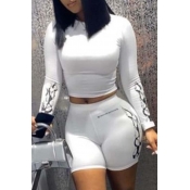 LW Casual Print White Two-piece Shorts Set