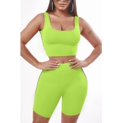 Lovely Sportswear Patchwork Green Two-piece Shorts