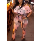 Lovely Leisure Print Pink Plus Size Two-piece Pant