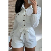 Lovely Trendy Buttons Design White One-piece Rompe