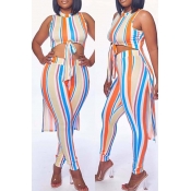 Lovely Casual Striped Lace-up Two-piece Pants Set