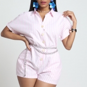 Lovely Trendy Striped Light Pink One-piece Romper