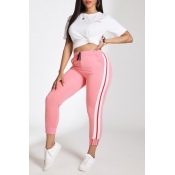 Lovely Leisure Patchwork Pink Two Piece Pants Set