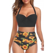 Lovely Print Black Two-piece Swimsuit