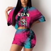 Lovely Leisure Tie-dye Rose Red Two-piece Shorts S