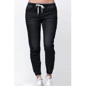 Lovely Casual Lace-up Black Jeans