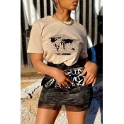 Lovely Trendy Print Khaki Two-piece Skirt Set