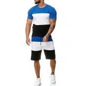 Men Lovely Casual Patchwork Blue Two-piece Shorts 