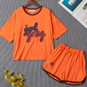 Lovely Leisure Letter Print Orange Sleepwear