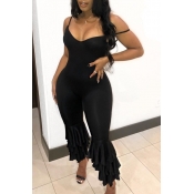 Lovely Sexy Backless Black One-piece Jumpsuit
