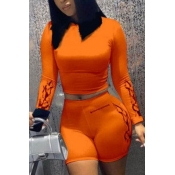 LW Round Neck Print Skinny Shorts Set
