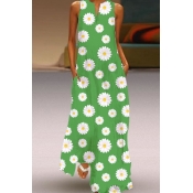 Lovely Casual Daisy Print Green Maxi Plus Size Dre