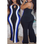 Lovely Sexy Striped Blue Plus Size One-piece Jumps