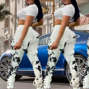 Lovely Casual Print White Plus Size Pants