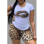 Lovely Plus Size Casual Lip Print Yellow Two-piece