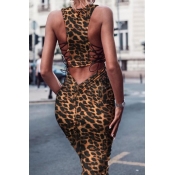 Lovely Sexy Leopard Print Knee Length Dress