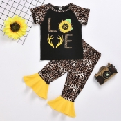 Lovely Casual Print Black Girl Two-piece Pants Set