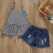 Lovely Stylish Grid Black Girl Two-piece Shorts Se