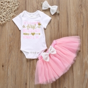 Lovely Casual Letter Print White Girl Two-piece Sk