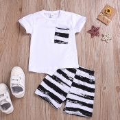 Lovely Casual Striped White Boy Two-piece Shorts S