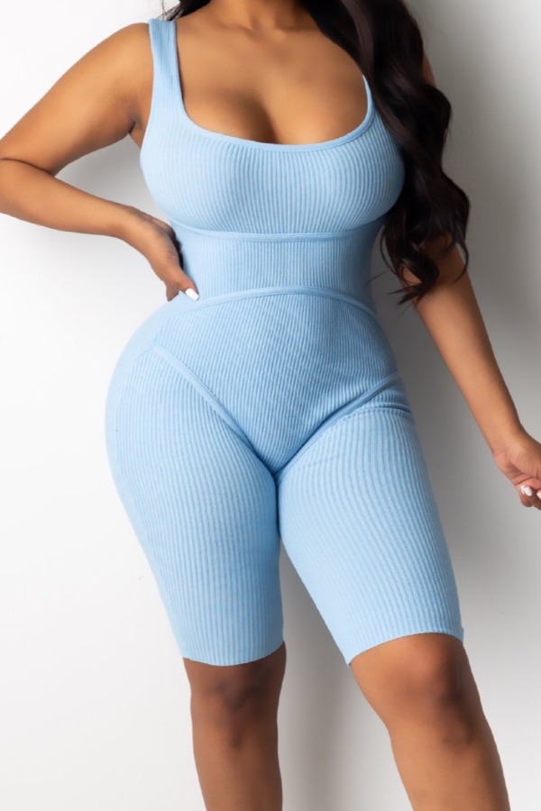 

Lovely Sportswear Skinny Baby Blue One-piece Romper
